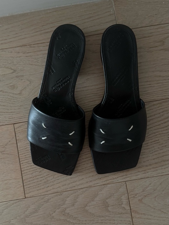 Maison Martin Margiela Shoes - Maison Martin Margiela Black Leather Slide Sandals with White Stitching